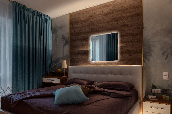 Specchio rettangolare da parete con luce 50x50 cm