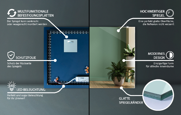 Specchio rettangolare moderno led 60x40 cm