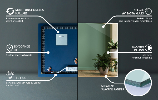 Specchio rettangolare decorativo con led 70x50 cm