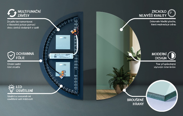 Specchio mezza luna con luce 50x100 cm