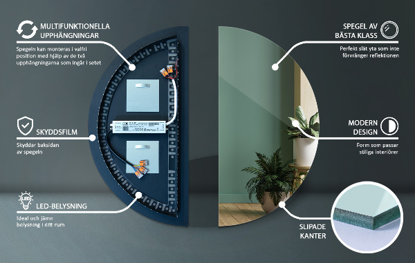 Specchio mezza luna con luce 50x100 cm