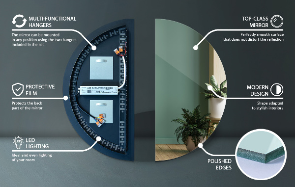 Specchio mezza luna con luce 50x100 cm