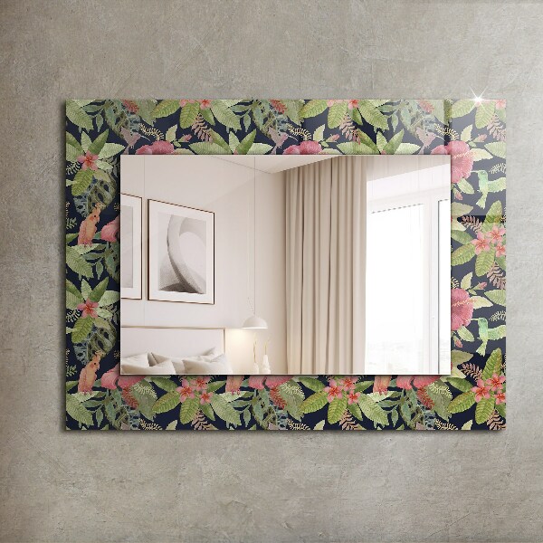 Specchio con cornice stampata Fiori e uccelli