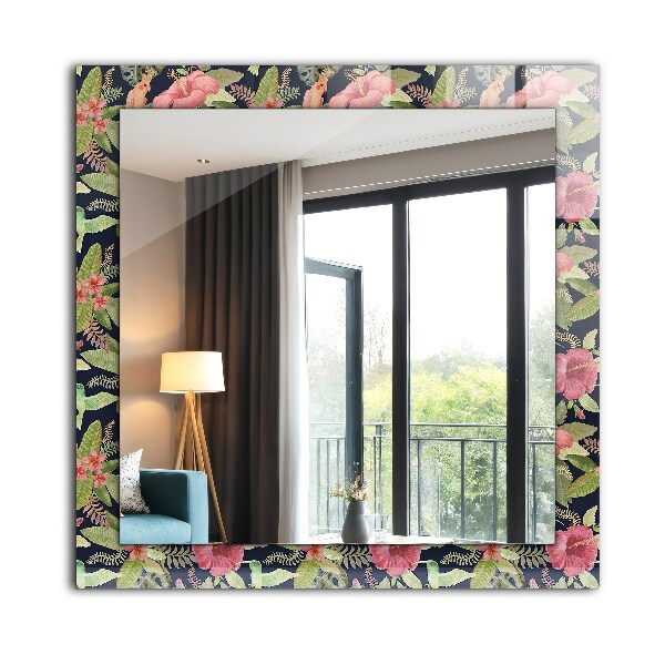 Specchio con cornice stampata Fiori e uccelli