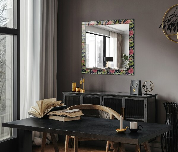 Specchio con cornice stampata Fiori e uccelli