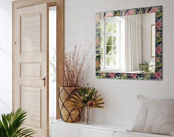 Specchio con cornice stampata Fiori e uccelli