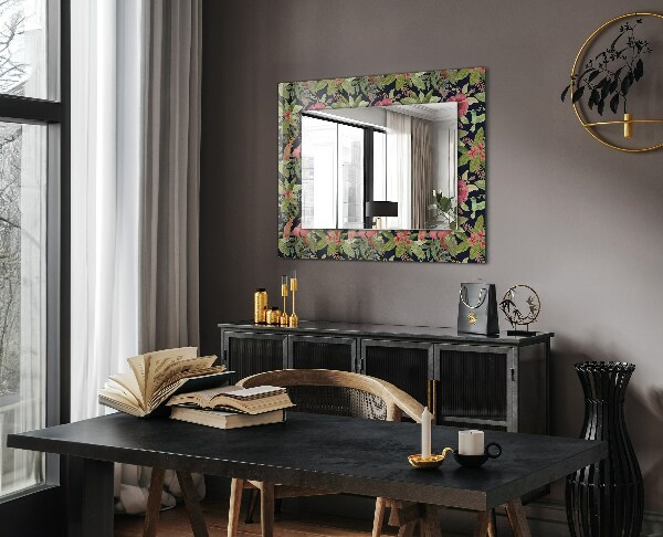 Specchio con cornice stampata Fiori e uccelli