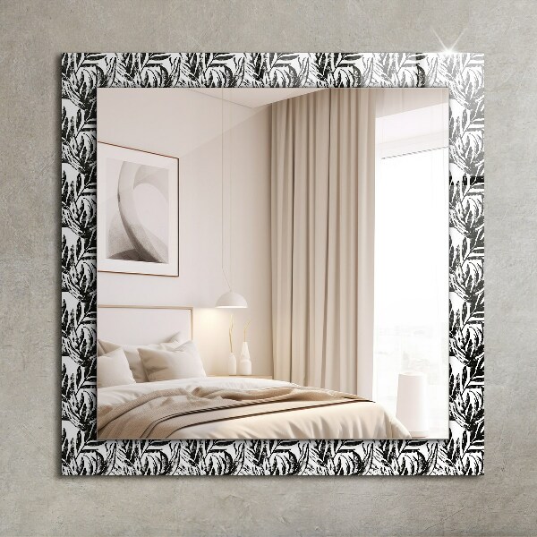 Specchio con cornice stampata Foglie in bianco e nero
