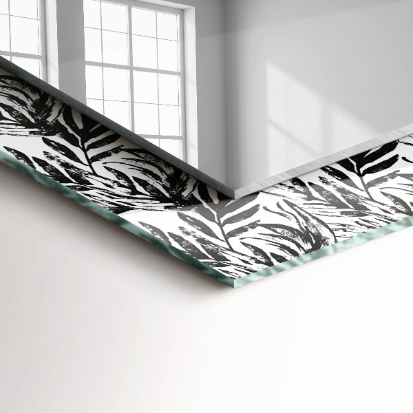 Specchio con cornice stampata Foglie in bianco e nero