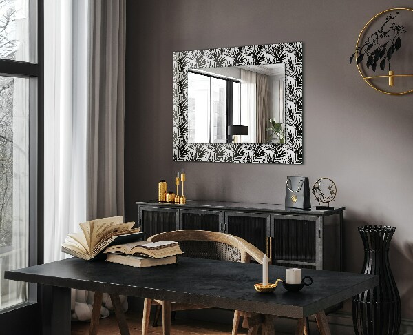 Specchio con cornice stampata Foglie in bianco e nero