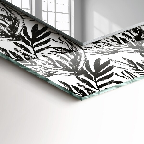 Specchio con cornice stampata Foglie in bianco e nero