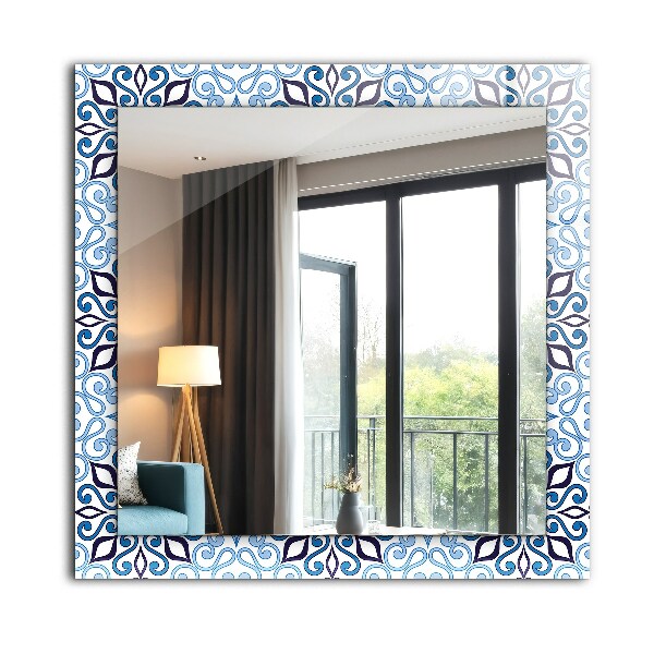 Specchio con cornice stampata Motivo ornamentale blu