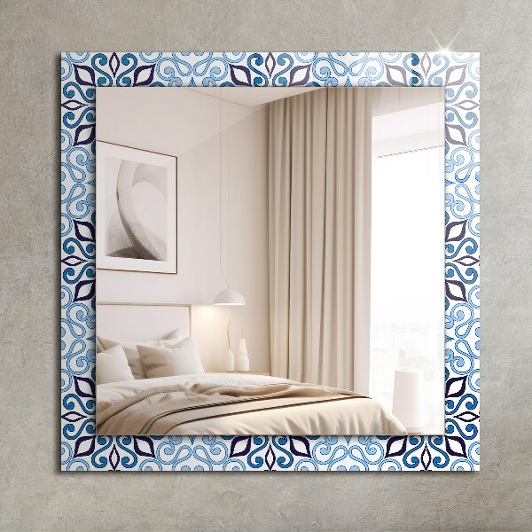 Specchio con cornice stampata Motivo ornamentale blu
