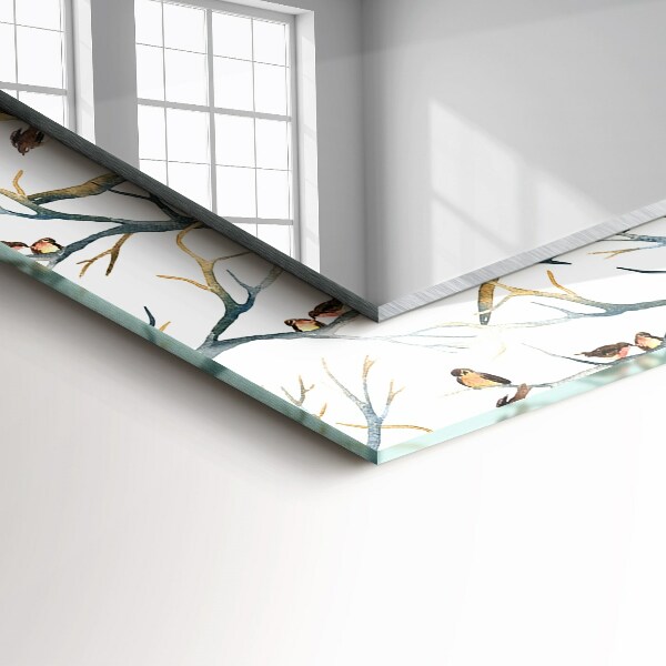 Specchio con cornice stampata Uccelli su rami