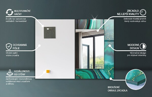 Specchio con cornice stampata Onde in bianco e nero