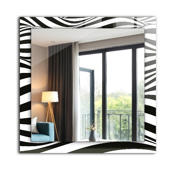 Specchio con cornice stampata Onde in bianco e nero