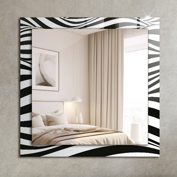 Specchio con cornice stampata Onde in bianco e nero