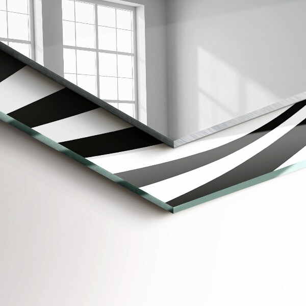 Specchio con cornice stampata Onde in bianco e nero