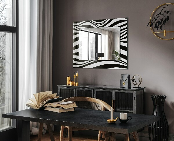 Specchio con cornice stampata Onde in bianco e nero