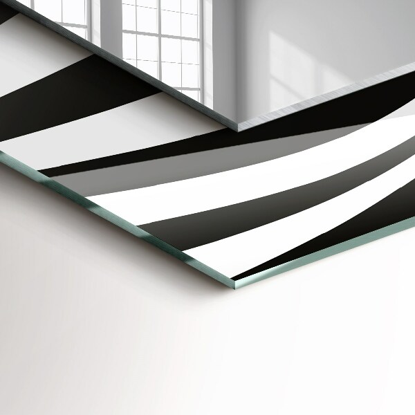 Specchio con cornice stampata Onde in bianco e nero