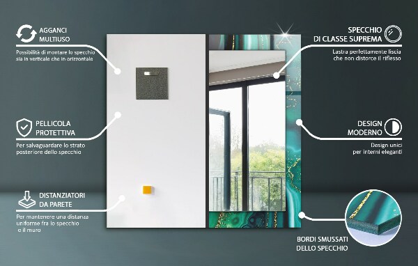 Specchio con cornice stampata Linee astratte gialle