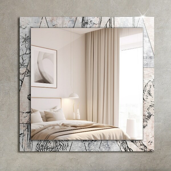 Specchio con cornice stampata Piante con volpe di cervo