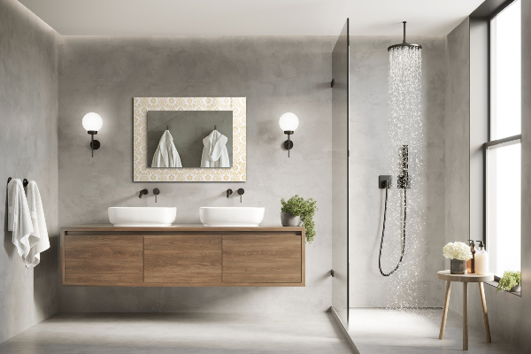 Specchio con cornice stampata Ornamenti gialli