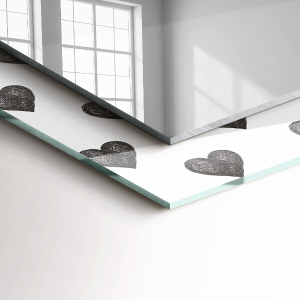 Specchio con cornice stampata Disegno di cuori neri