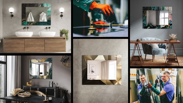 Specchio con cornice stampata Motivo geometrico verde