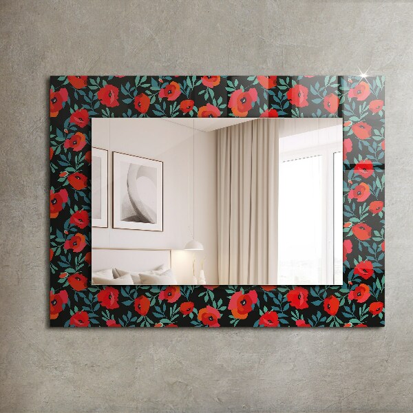 Specchio con cornice stampata Fiori di papavero