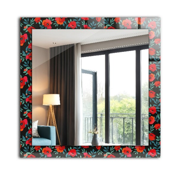 Specchio con cornice stampata Fiori di papavero