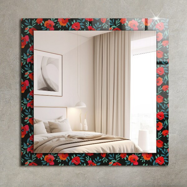 Specchio con cornice stampata Fiori di papavero