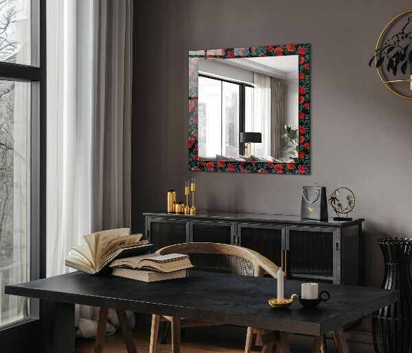 Specchio con cornice stampata Fiori di papavero