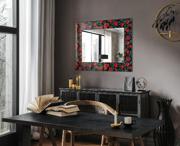 Specchio con cornice stampata Fiori di papavero