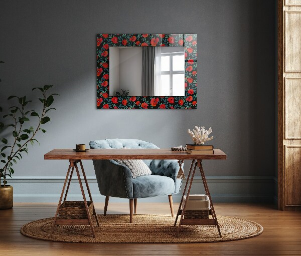 Specchio con cornice stampata Fiori di papavero