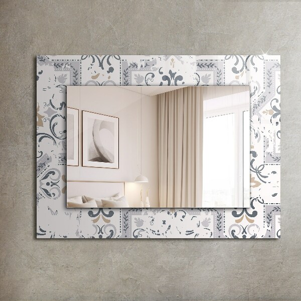 Specchio con cornice stampata Motivo di piastrelle ornamentali