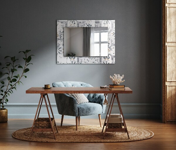 Specchio con cornice stampata Motivo di piastrelle ornamentali