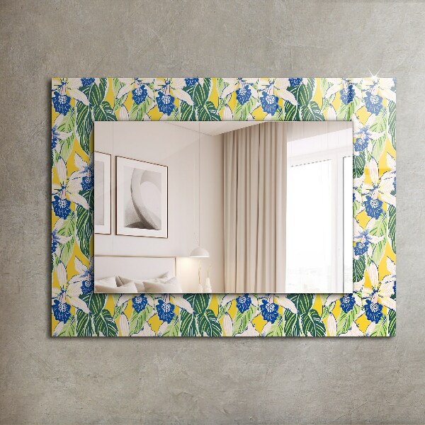 Specchio con cornice stampata Fiori e foglie