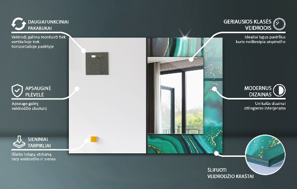 Specchio con cornice stampata Fiori e foglie