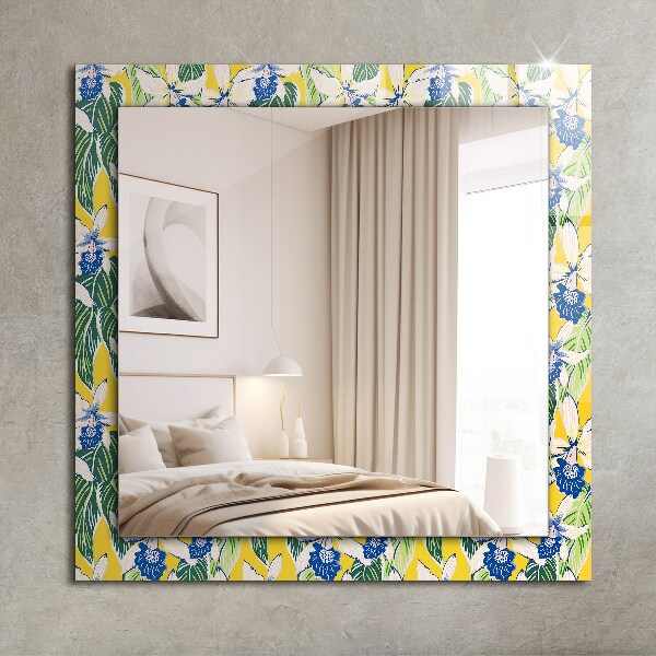 Specchio con cornice stampata Fiori e foglie