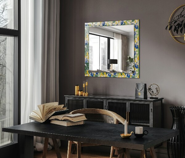 Specchio con cornice stampata Fiori e foglie