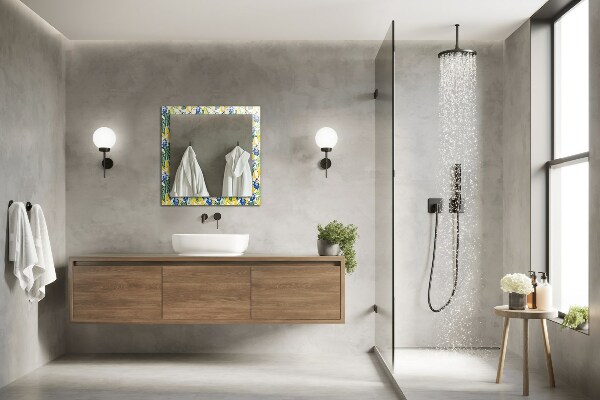 Specchio con cornice stampata Fiori e foglie