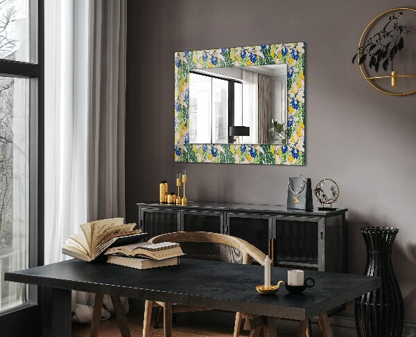 Specchio con cornice stampata Fiori e foglie