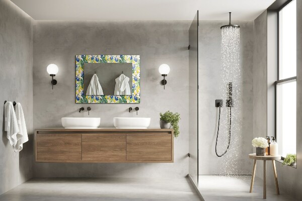 Specchio con cornice stampata Fiori e foglie