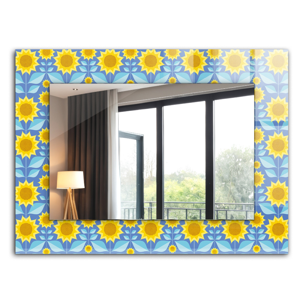 Specchio con cornice stampata Pattern di foglie di girasoli