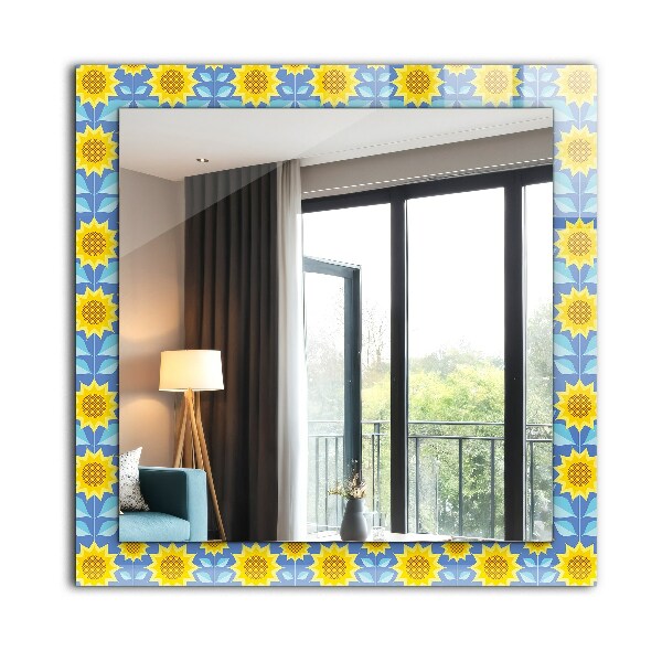 Specchio con cornice stampata Pattern di foglie di girasoli