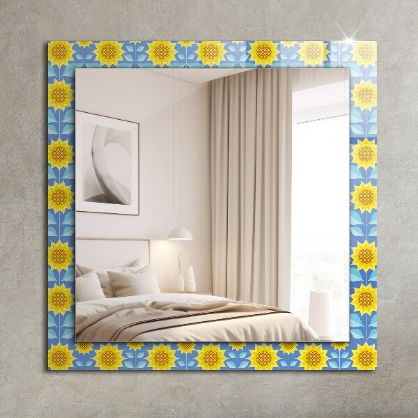 Specchio con cornice stampata Pattern di foglie di girasoli
