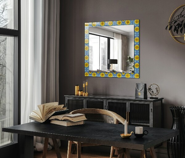 Specchio con cornice stampata Pattern di foglie di girasoli