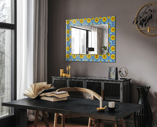 Specchio con cornice stampata Pattern di foglie di girasoli
