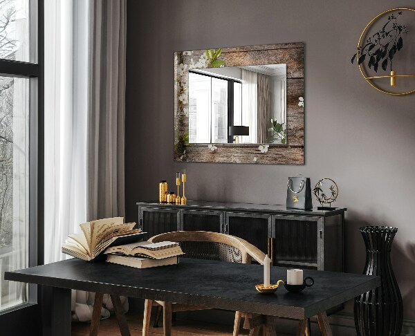Specchio stampato Fiori su legno